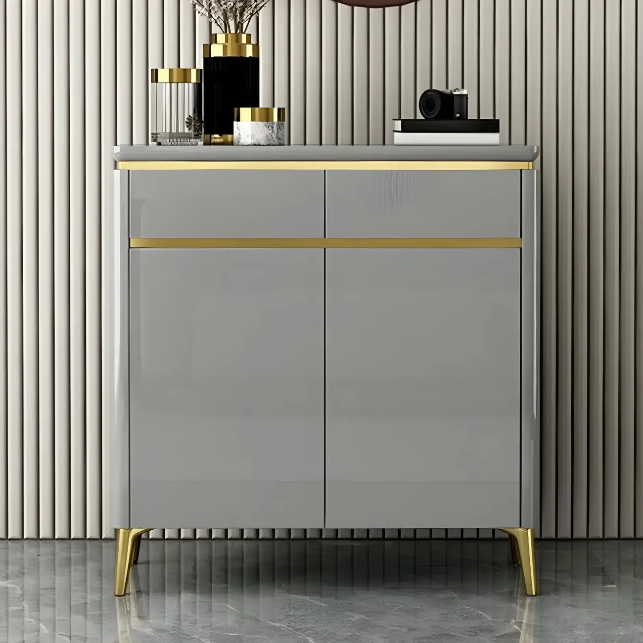 Luxury Grey/White Wooden Entryway Shoe Storage Cabinet Image - 6