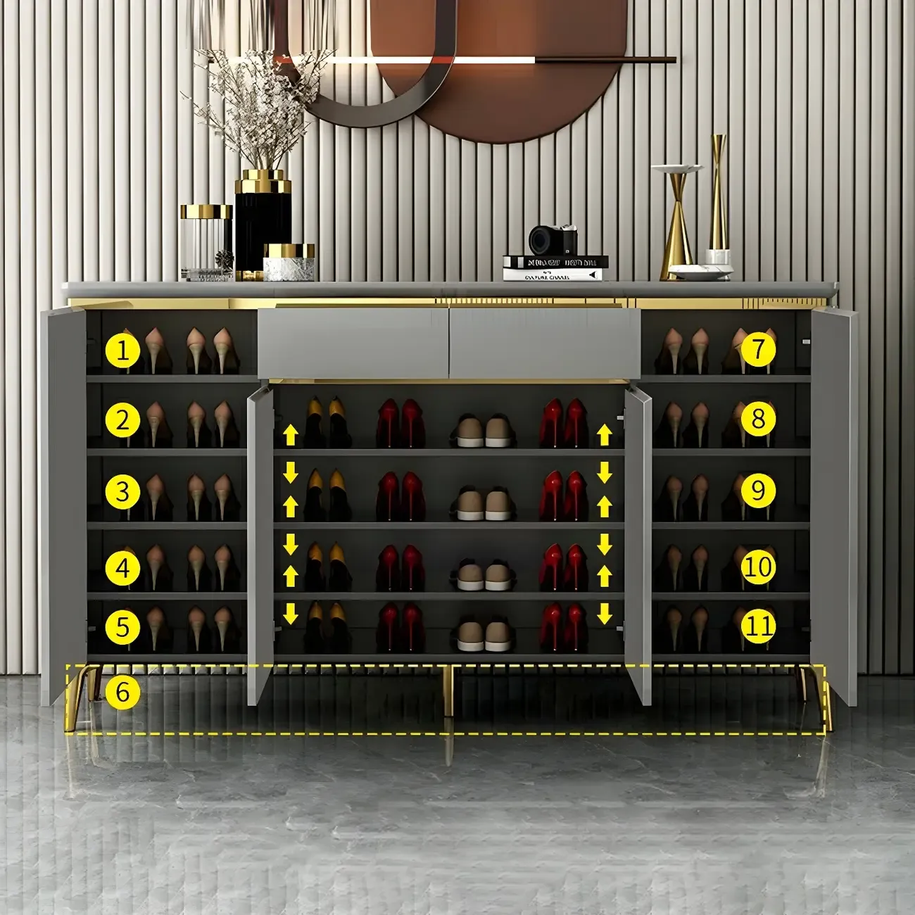 Luxury Grey/White Wooden Entryway Shoe Storage Cabinet Image - 15