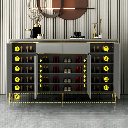 Luxury Grey/White Wooden Entryway Shoe Storage Cabinet Image - 15