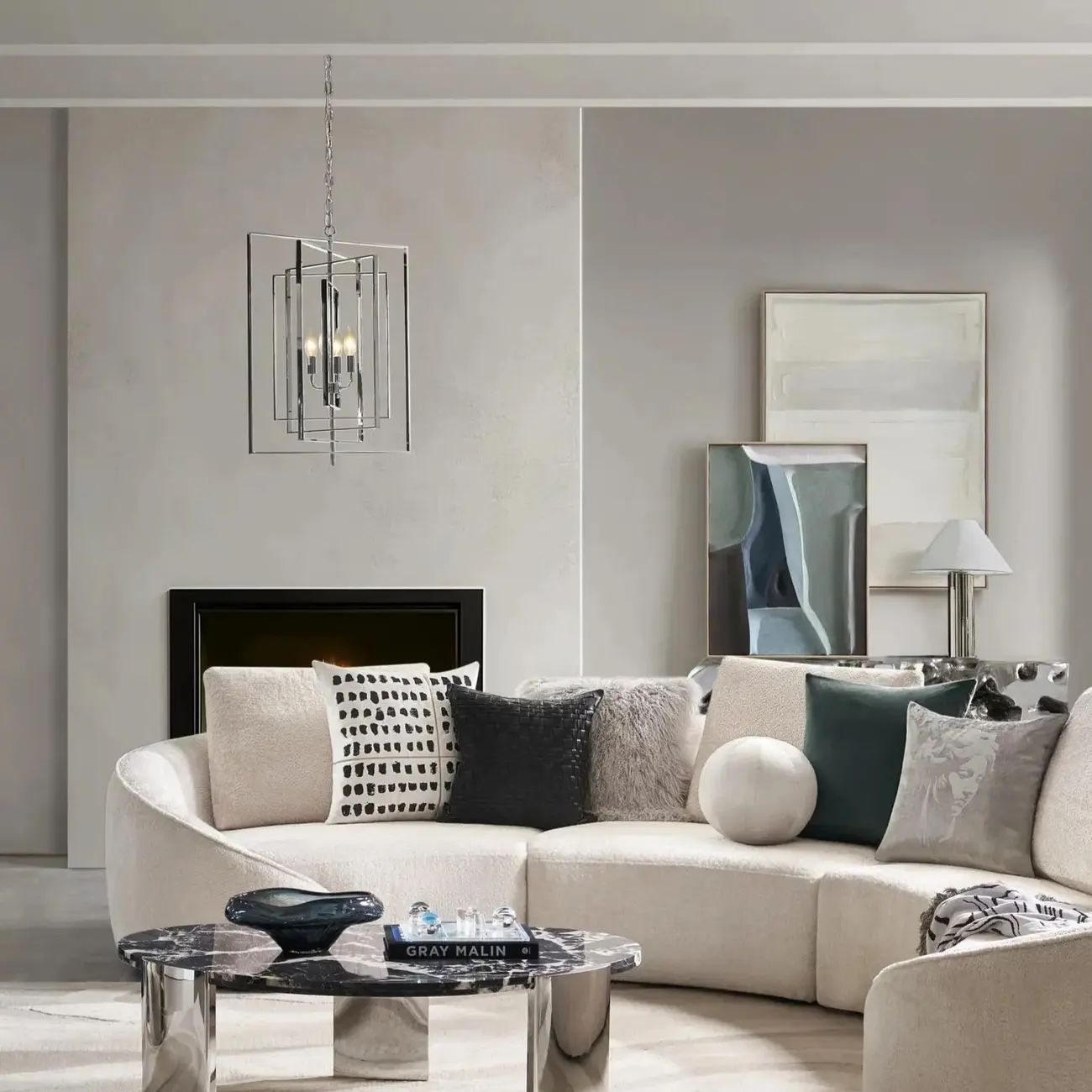 Modern Silver Rectangular Metal Cage Chandelier Image - 3 | homeyfad