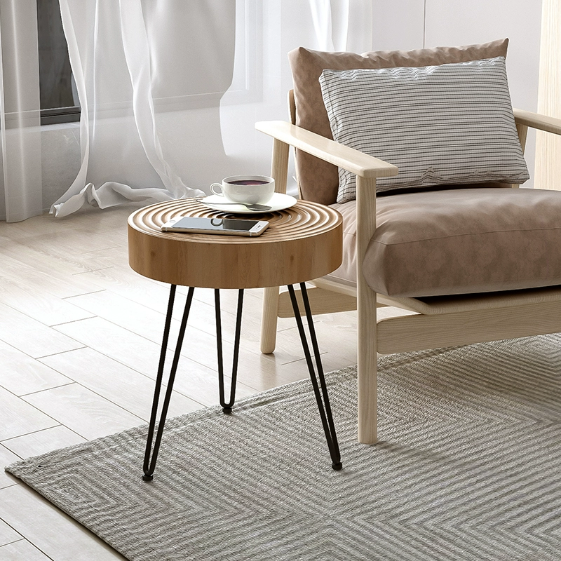 4 Legs Scandinavian Round Coffee Table with Wood Texture Image - 4 | homeyfad