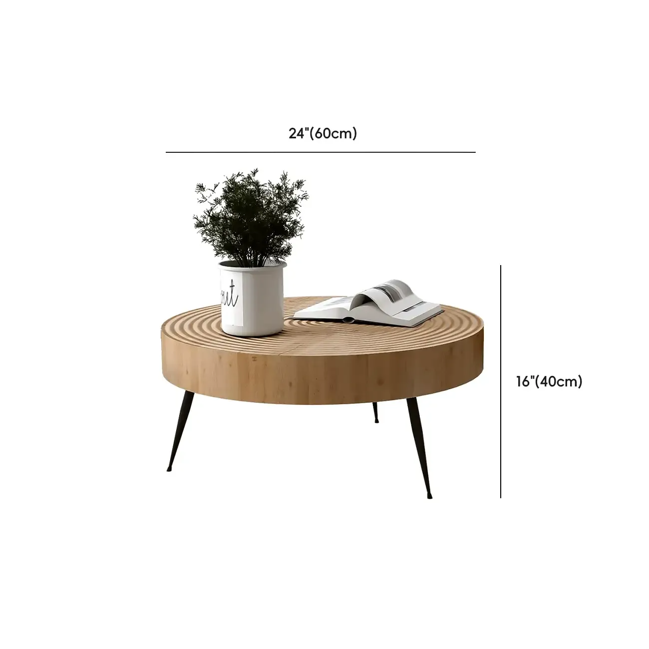 4 Legs Scandinavian Round Coffee Table with Wood Texture Image - 8