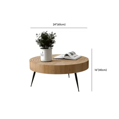 4 Legs Scandinavian Round Coffee Table with Wood Texture Image - 8