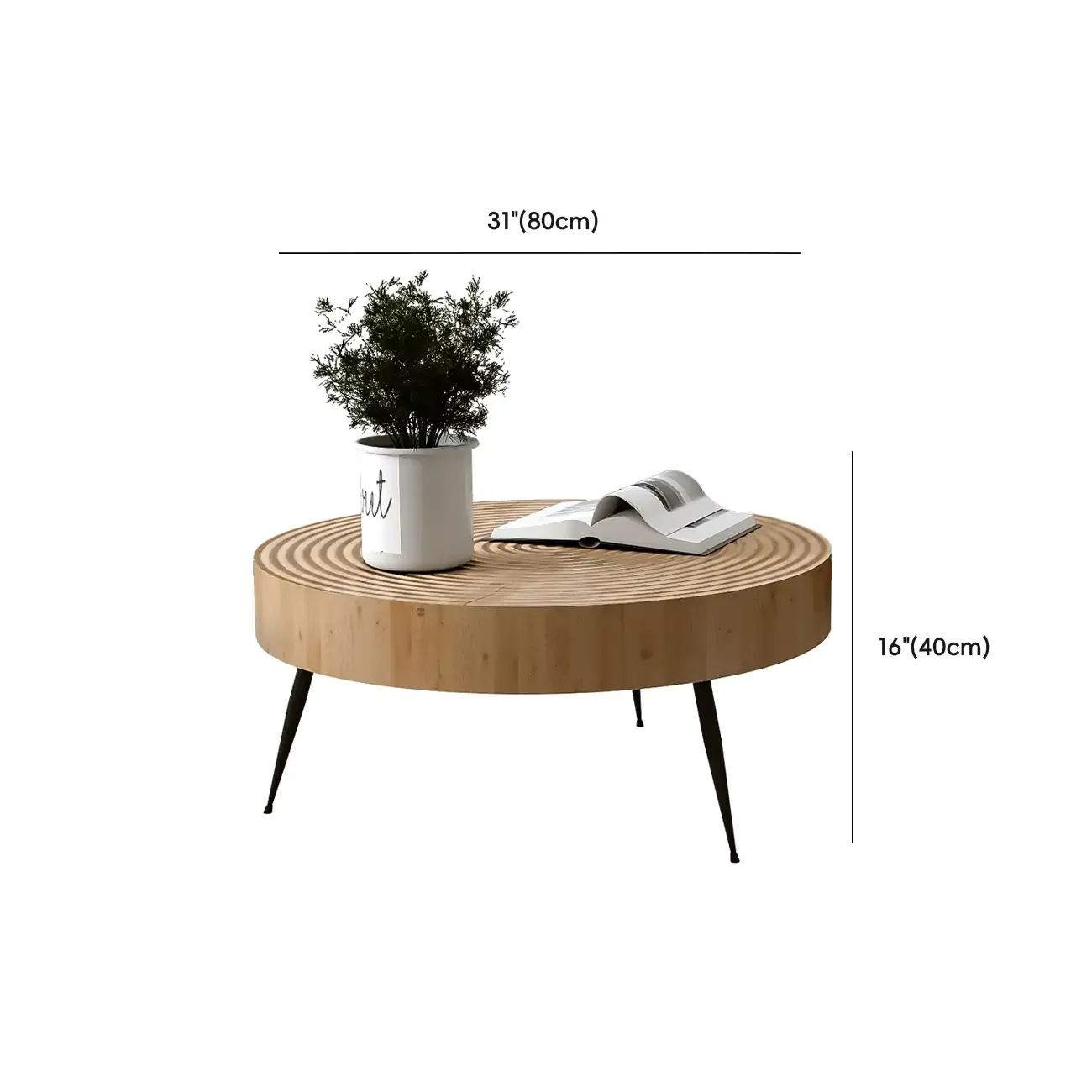4 Legs Scandinavian Round Coffee Table with Wood Texture #size
