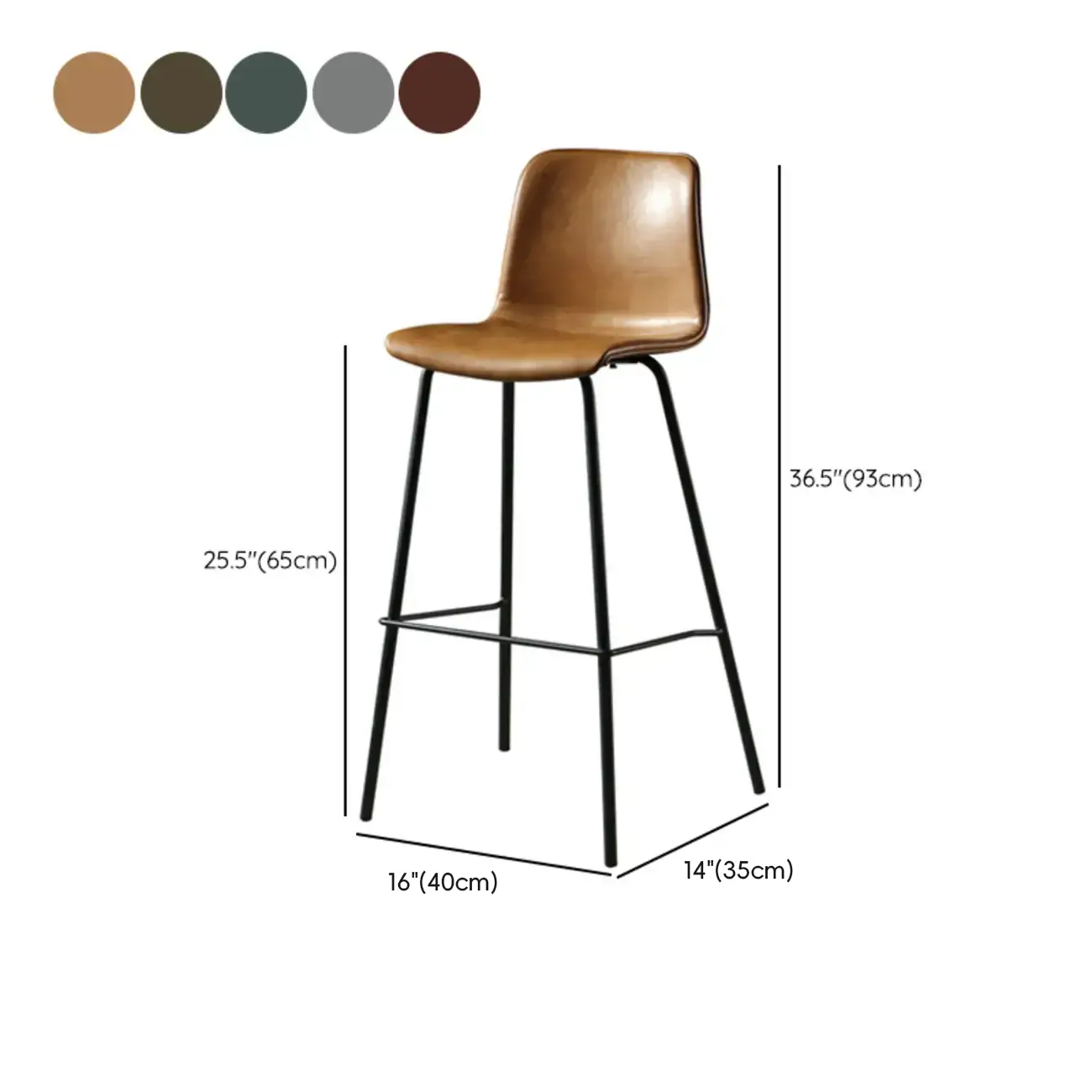 Industrial Metal Frame Leather Bar Stool with Footrest #size | homeyfad