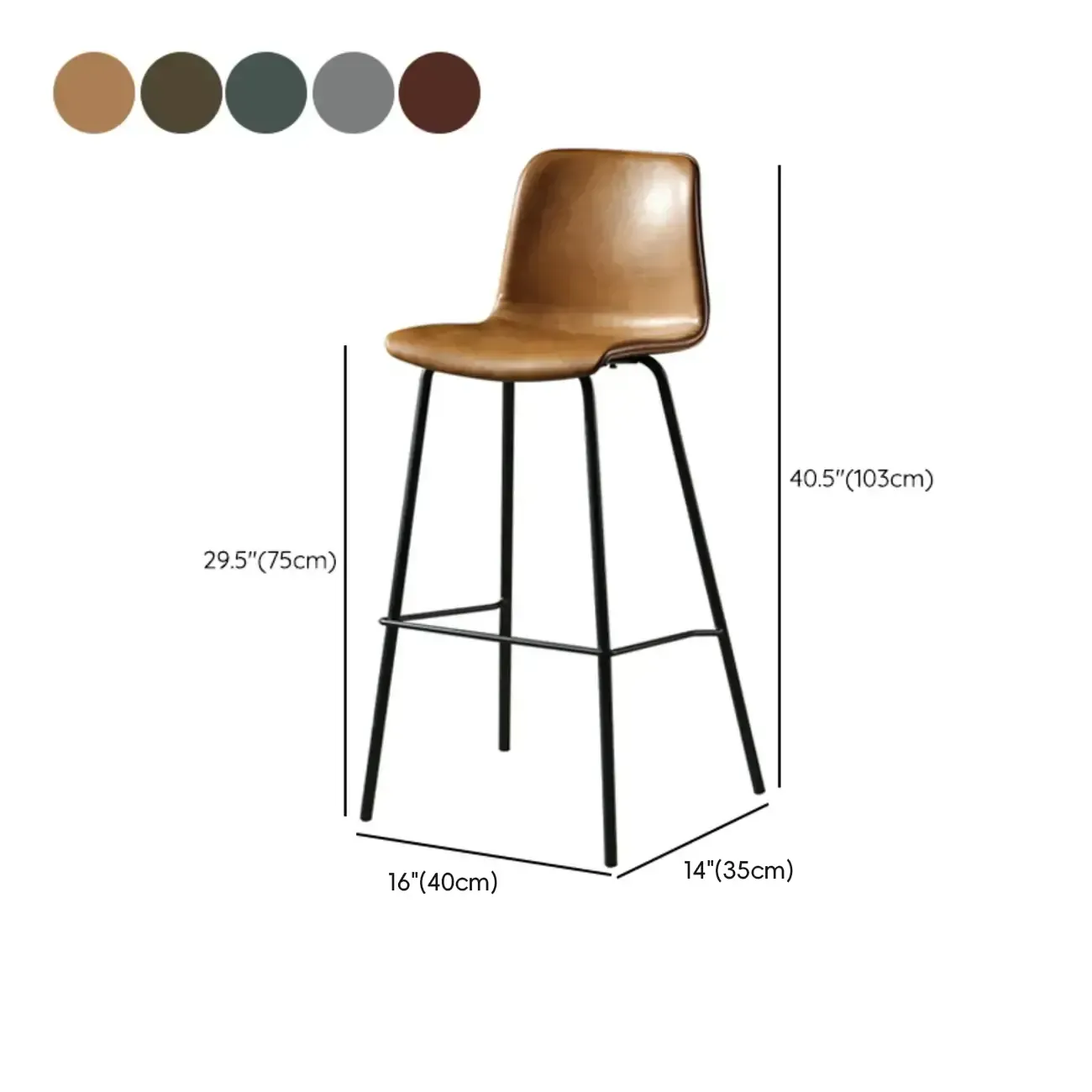 Industrial Metal Frame Leather Bar Stool with Footrest Image - 18