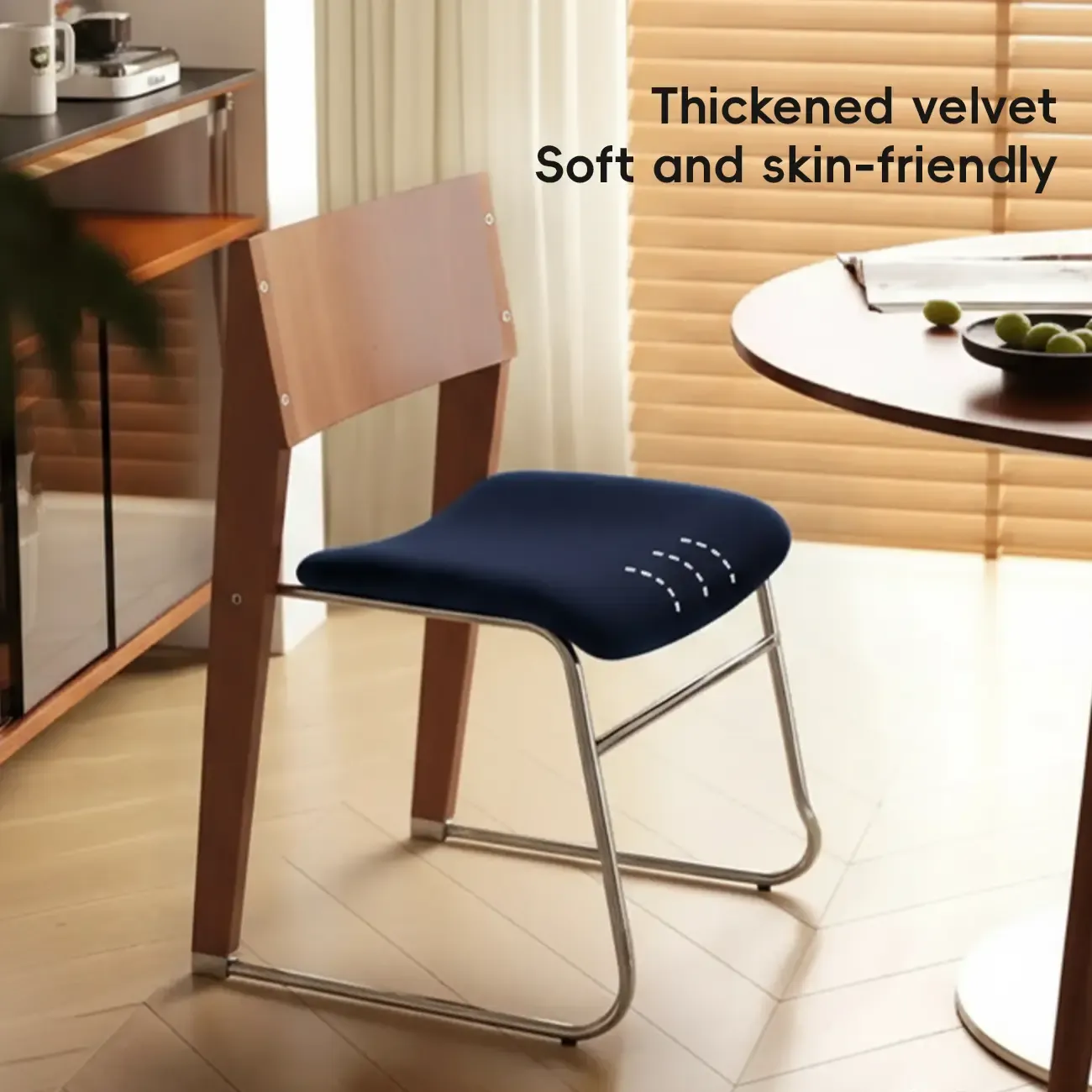 Modern Wood Velvet Open Back Armless Dining Chair Set of 2 Image - 5