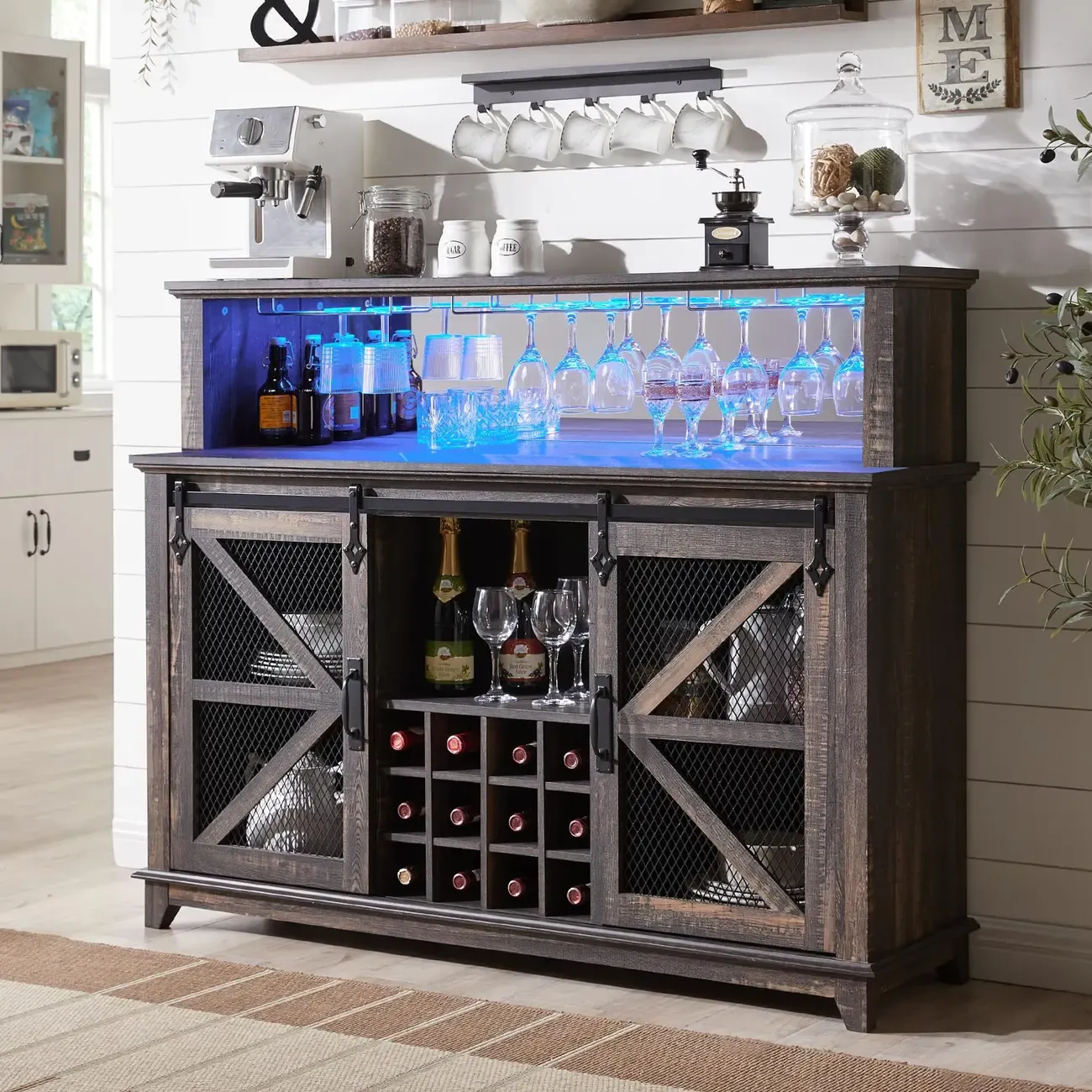 Traditional American Wooden Wine Bar Storage Cabinet Image - 2