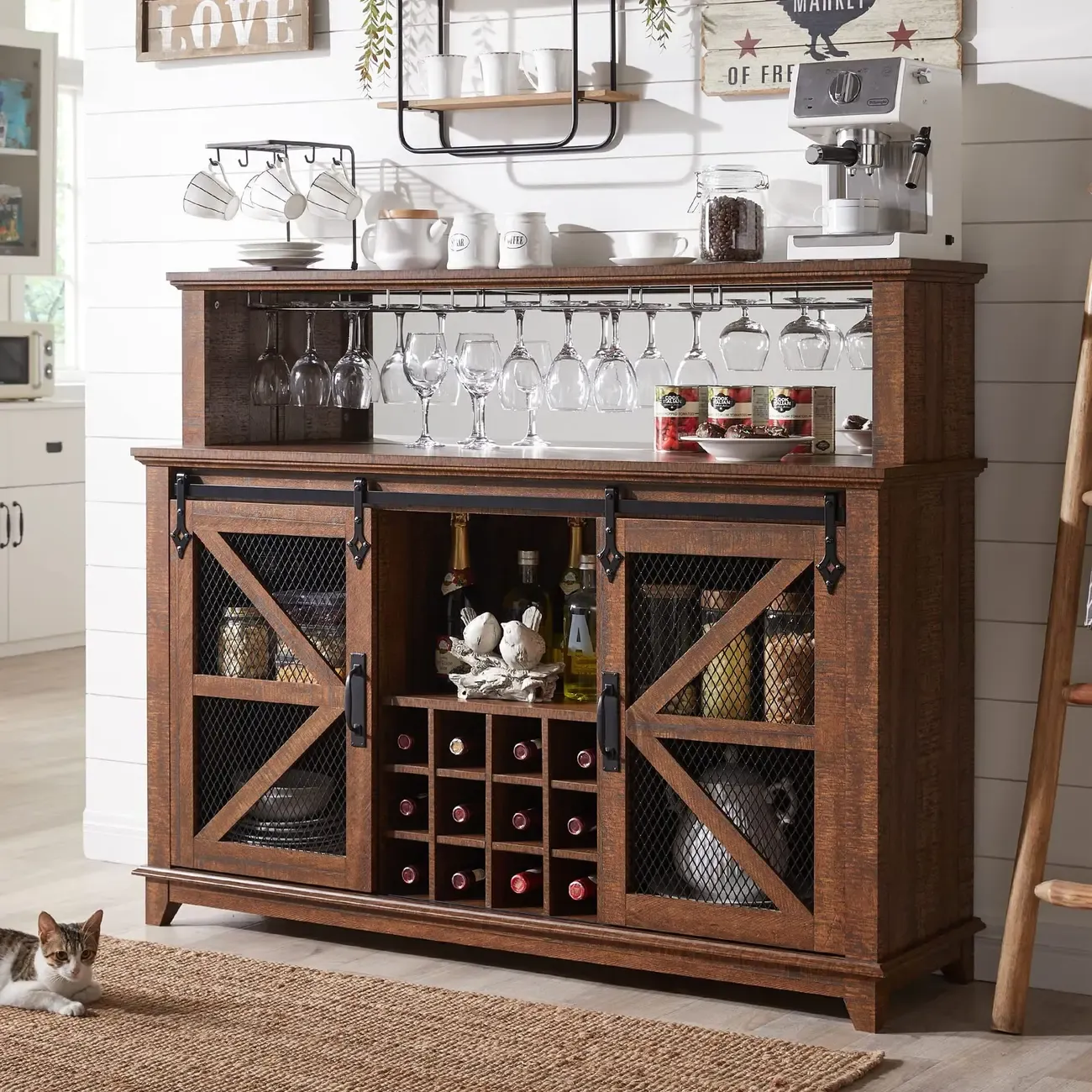 Traditional American Wooden Wine Bar Storage Cabinet Image - 3