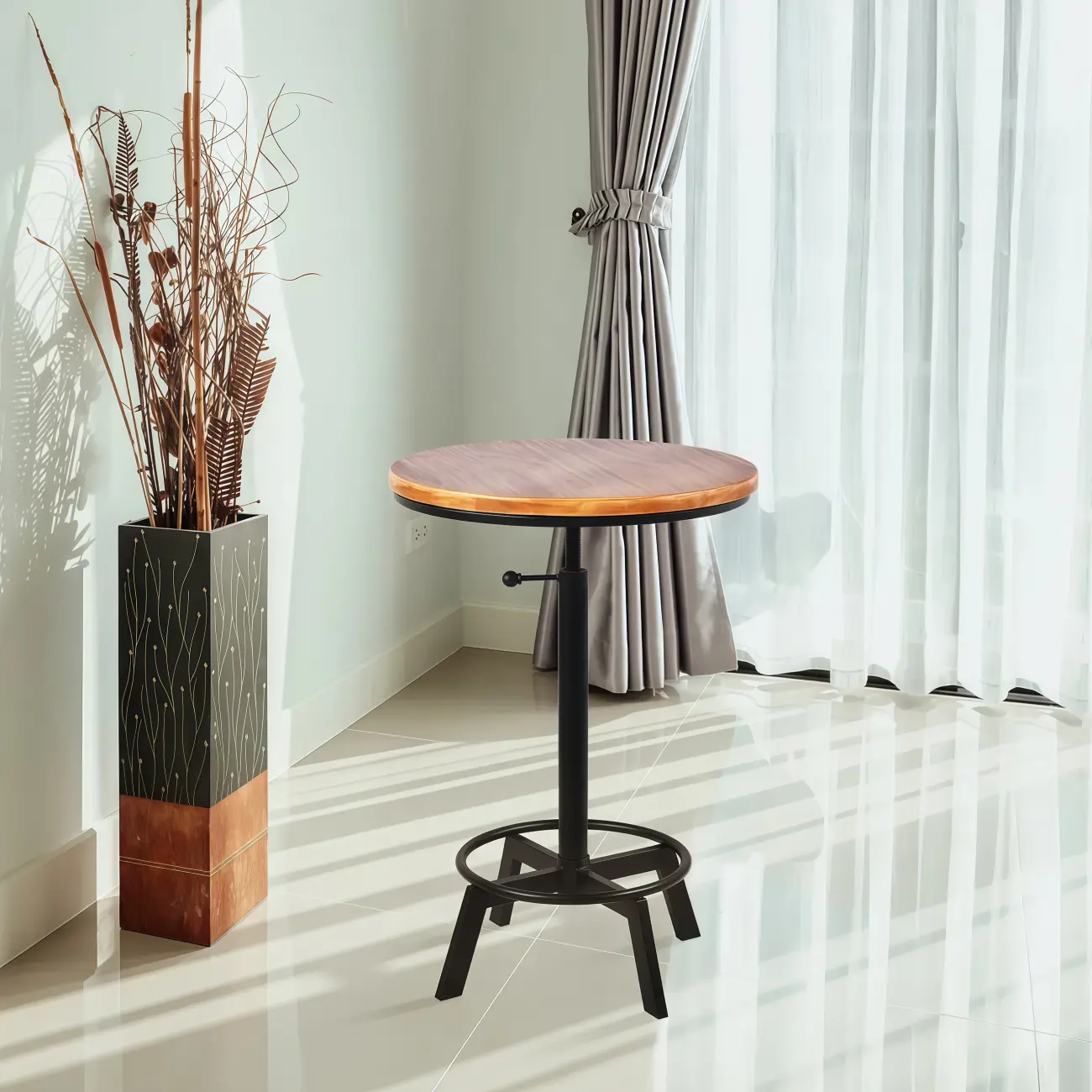 Retro Industrial Circular Adjustable Bar Table Image - 2 | homeyfad