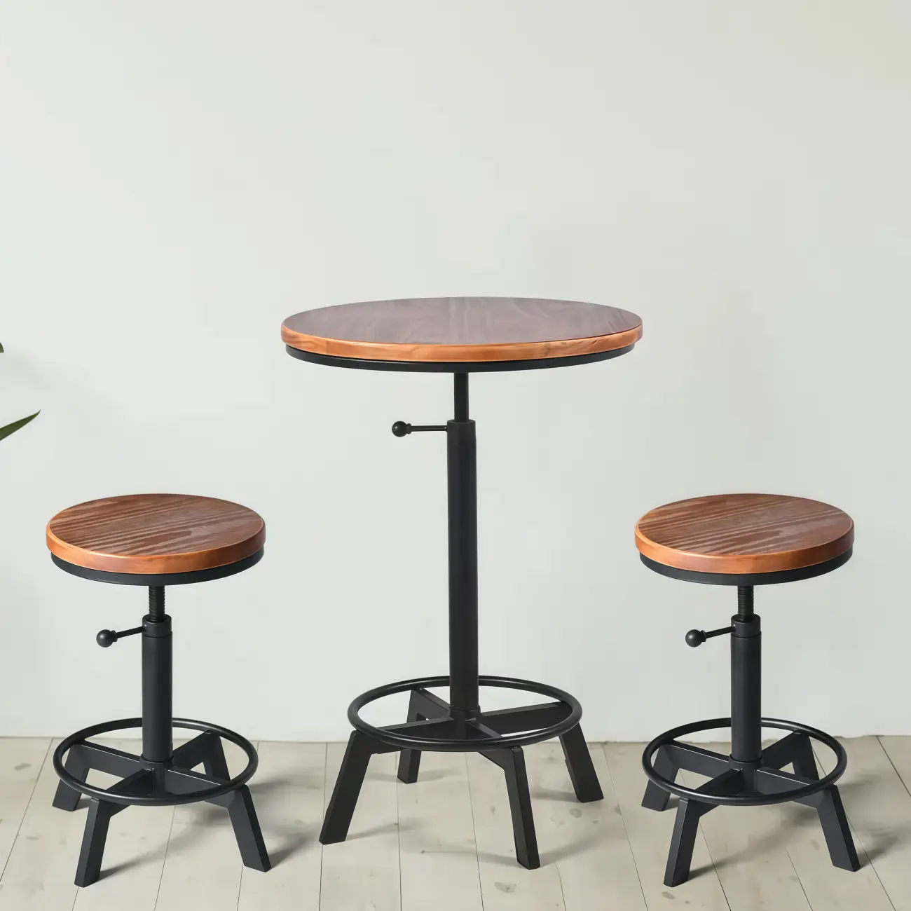 Retro Industrial Circular Adjustable Bar Table Image - 4 | homeyfad