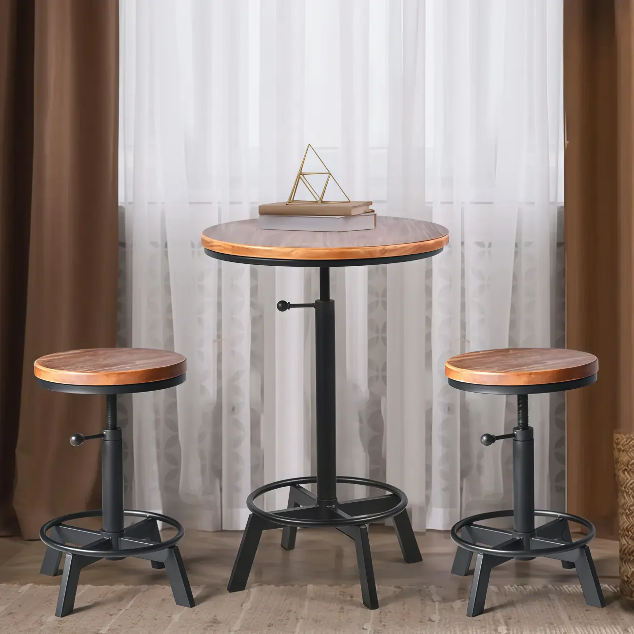 Retro Industrial Circular Adjustable Bar Table Image - 1 | homeyfad