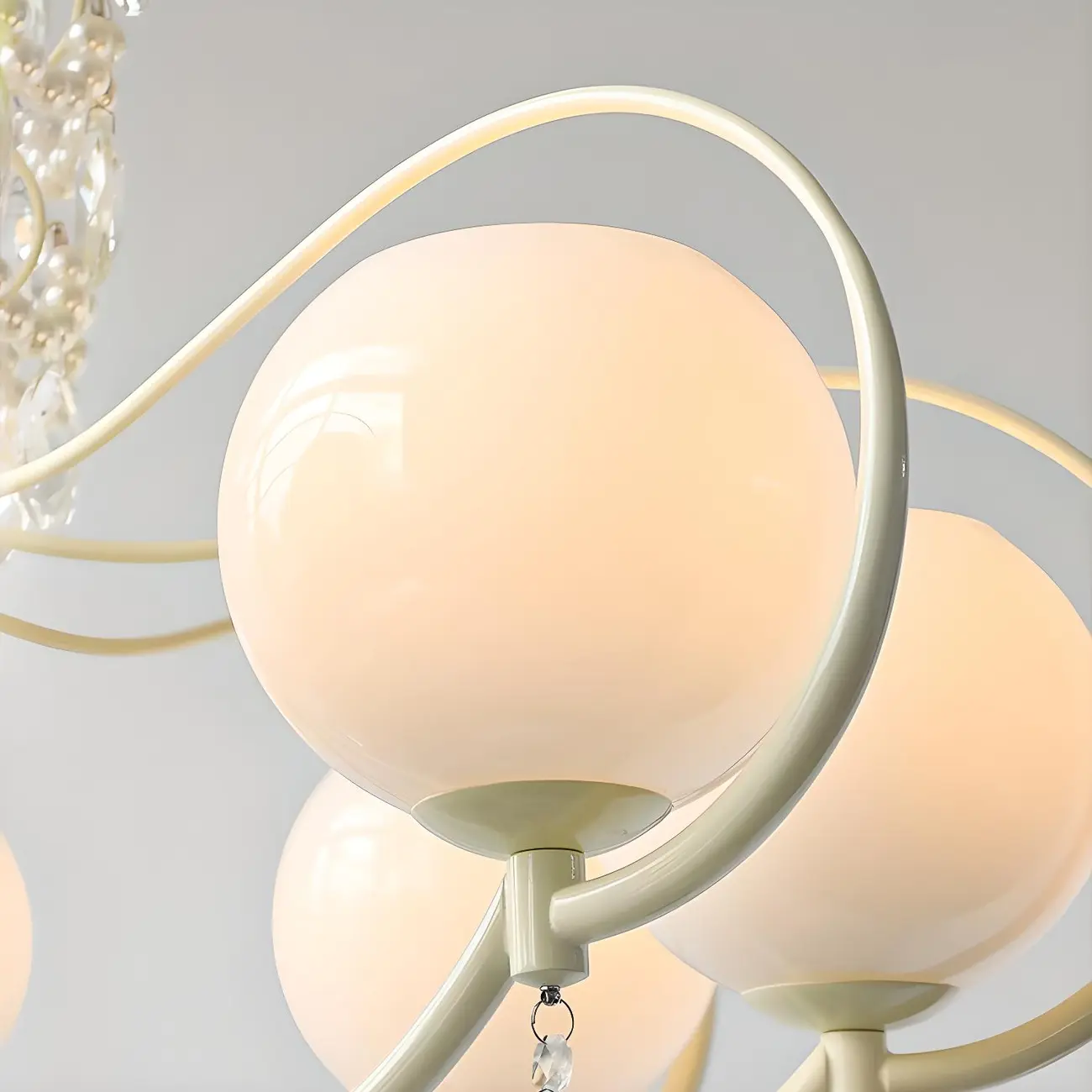 Vintage White Glass Globe Mid-Century Crystal Chandelier Image - 8 | homeyfad