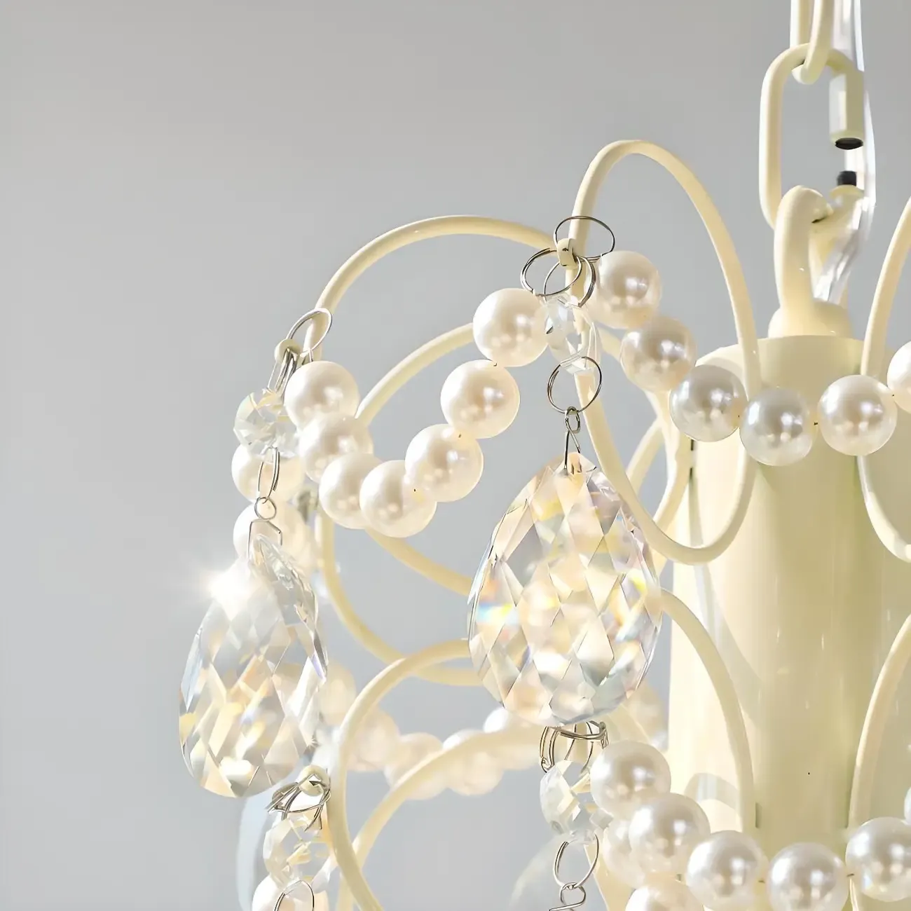 Vintage White Glass Globe Mid-Century Crystal Chandelier Image - 9