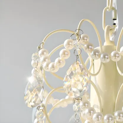 Vintage White Glass Globe Mid-Century Crystal Chandelier Image - 9