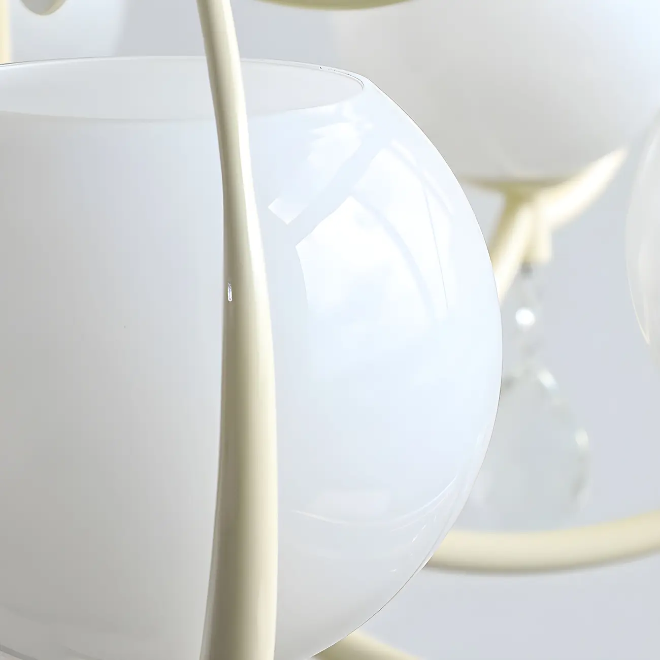 Vintage White Glass Globe Mid-Century Crystal Chandelier Image - 11 | homeyfad