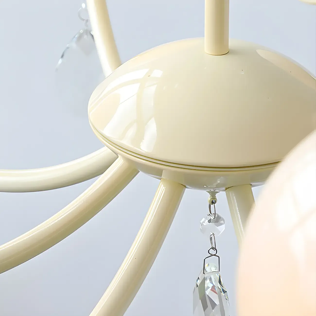 Vintage White Glass Globe Mid-Century Crystal Chandelier Image - 10