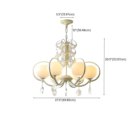 Vintage White Glass Globe Mid-Century Crystal Chandelier #size