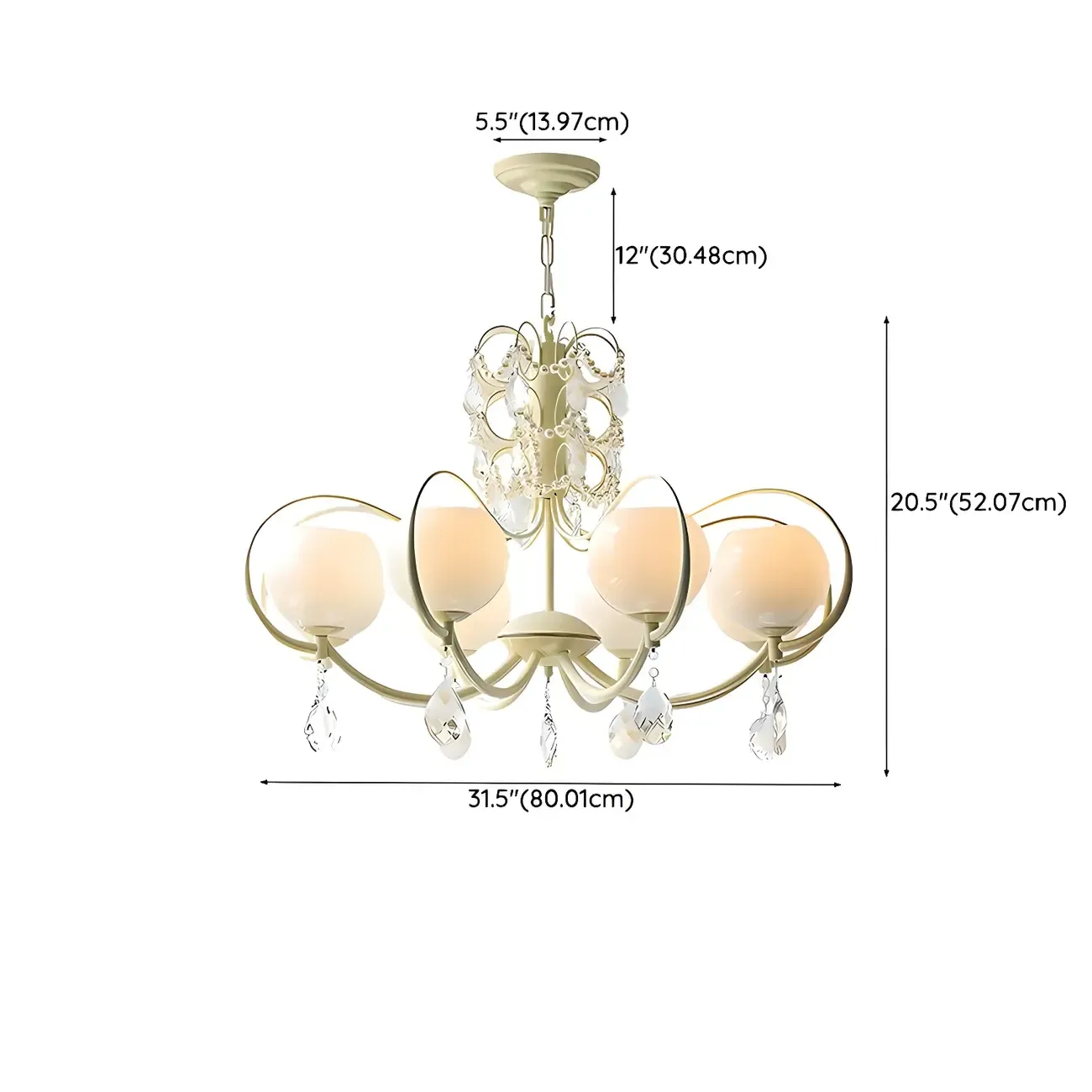 Vintage White Glass Globe Mid-Century Crystal Chandelier Image - 13