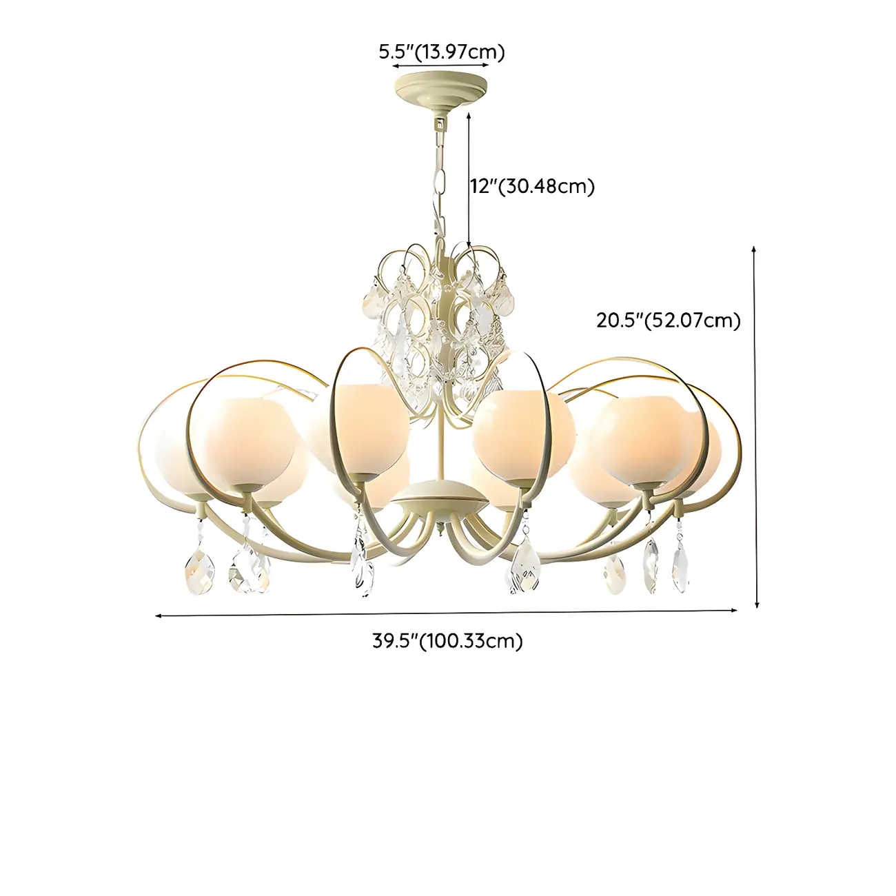 Vintage White Glass Globe Mid-Century Crystal Chandelier Image - 14 | homeyfad