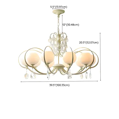 Vintage White Glass Globe Mid-Century Crystal Chandelier Image - 14
