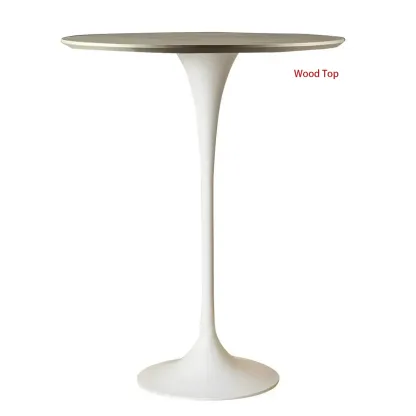 Round Glam Brown Gold Wood Metal Tulip Base Bar Tables Image - 43