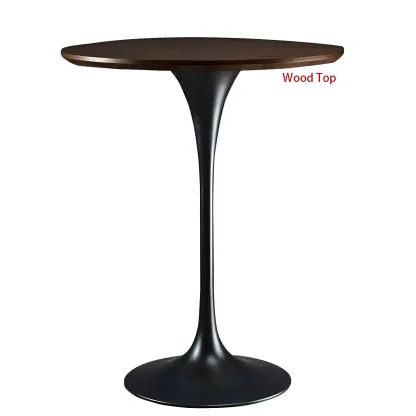 Round Glam Brown Gold Wood Metal Tulip Base Bar Tables Image - 44