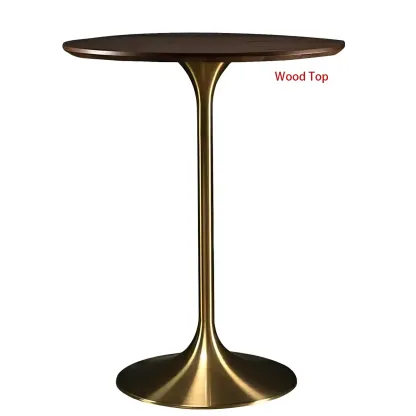 Round Glam Brown Gold Wood Metal Tulip Base Bar Tables Image - 45