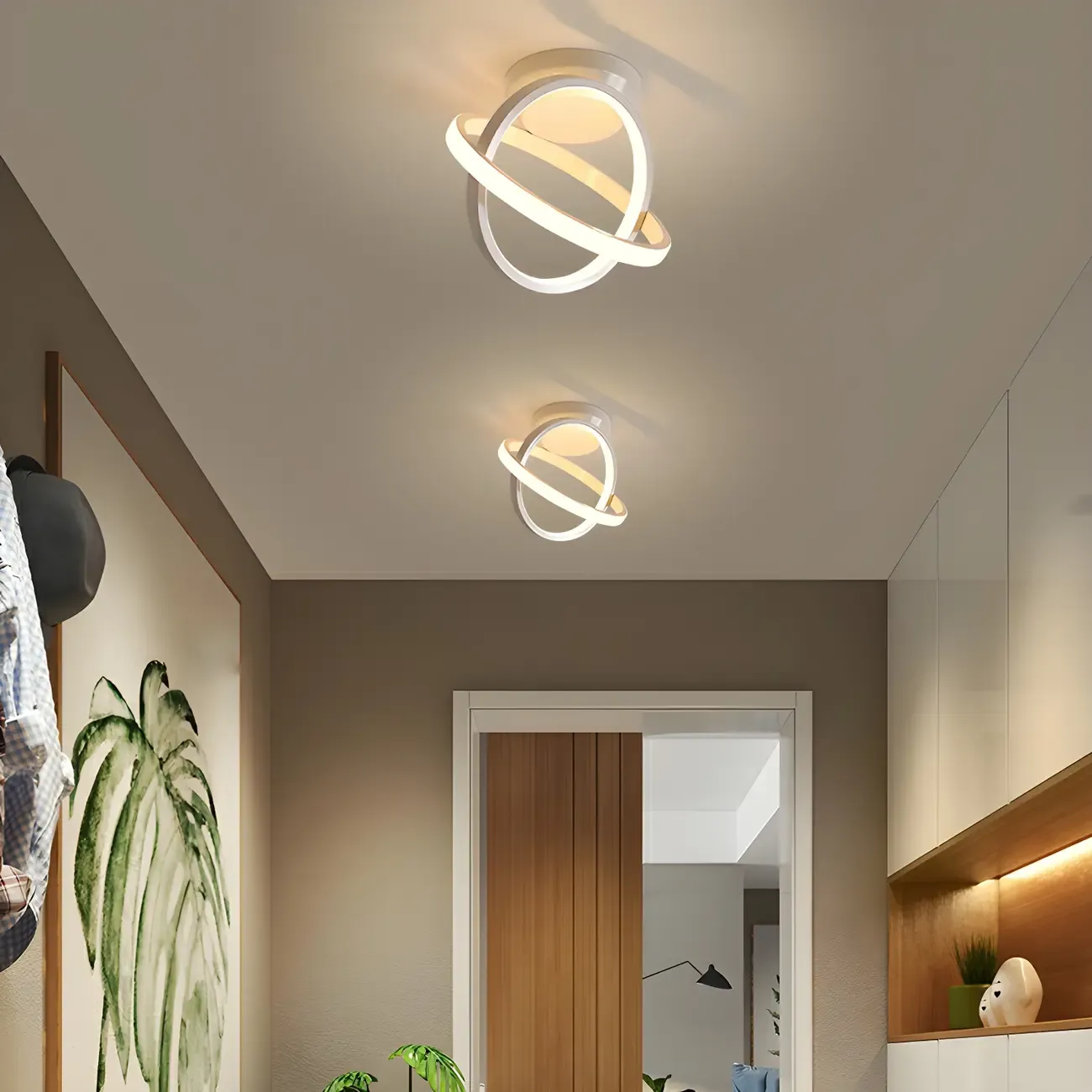 Mini Cross Ring Shape Semi Flush Ceiling Light 3-Gear Dimming Image - 3