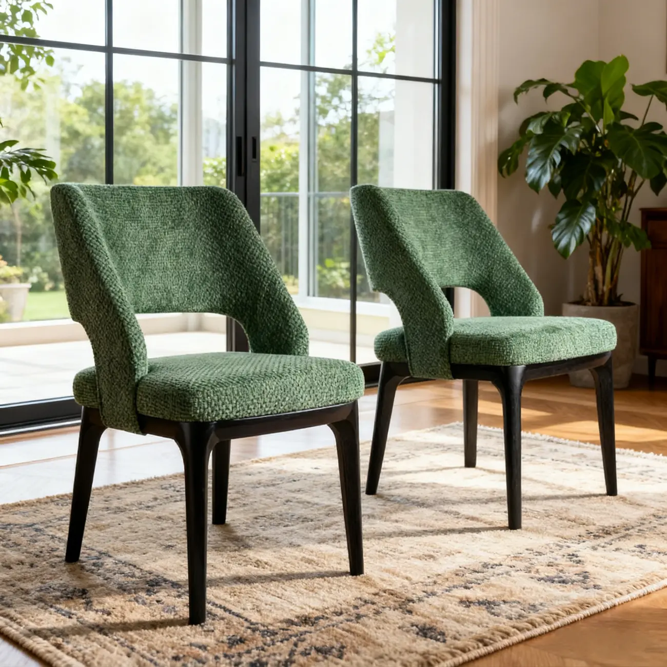 Modern Green Cotton Linen Upholstered Dining Chair Image - 1 | homeyfad