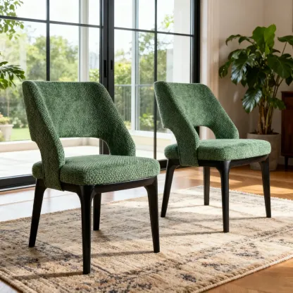 Modern Green Cotton Linen Upholstered Dining Chair Image - 1