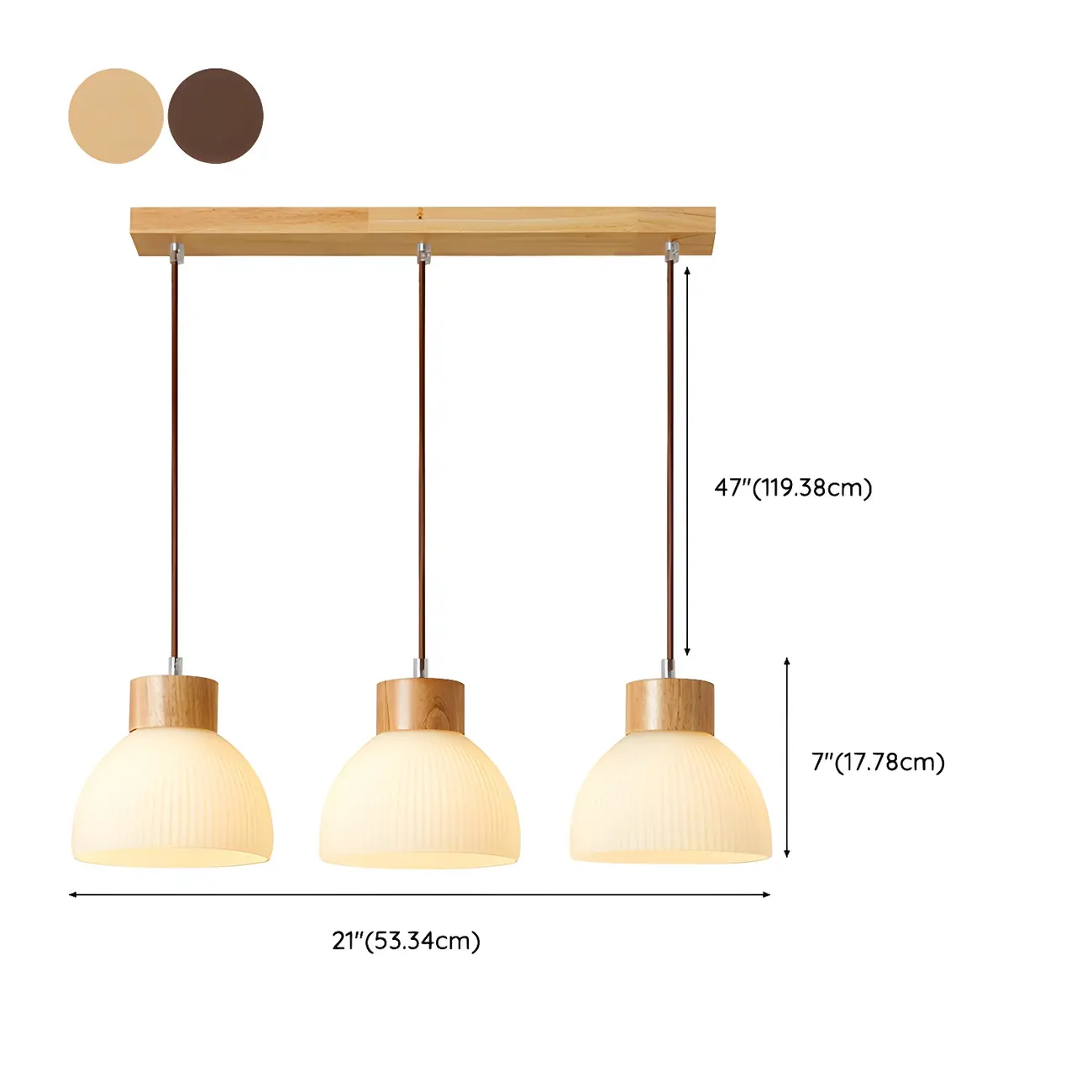 Modern Wood Glass Dome Pendant Light for Kitchen Island #size