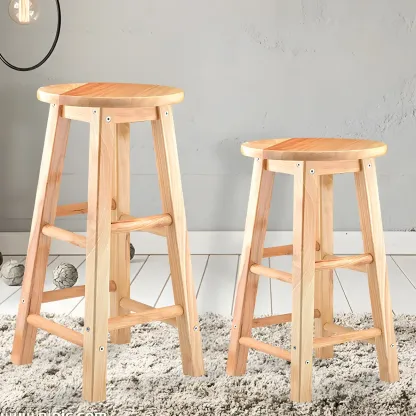 Round Oak Wood Backless Counter Height Bar Stool  Image - 1