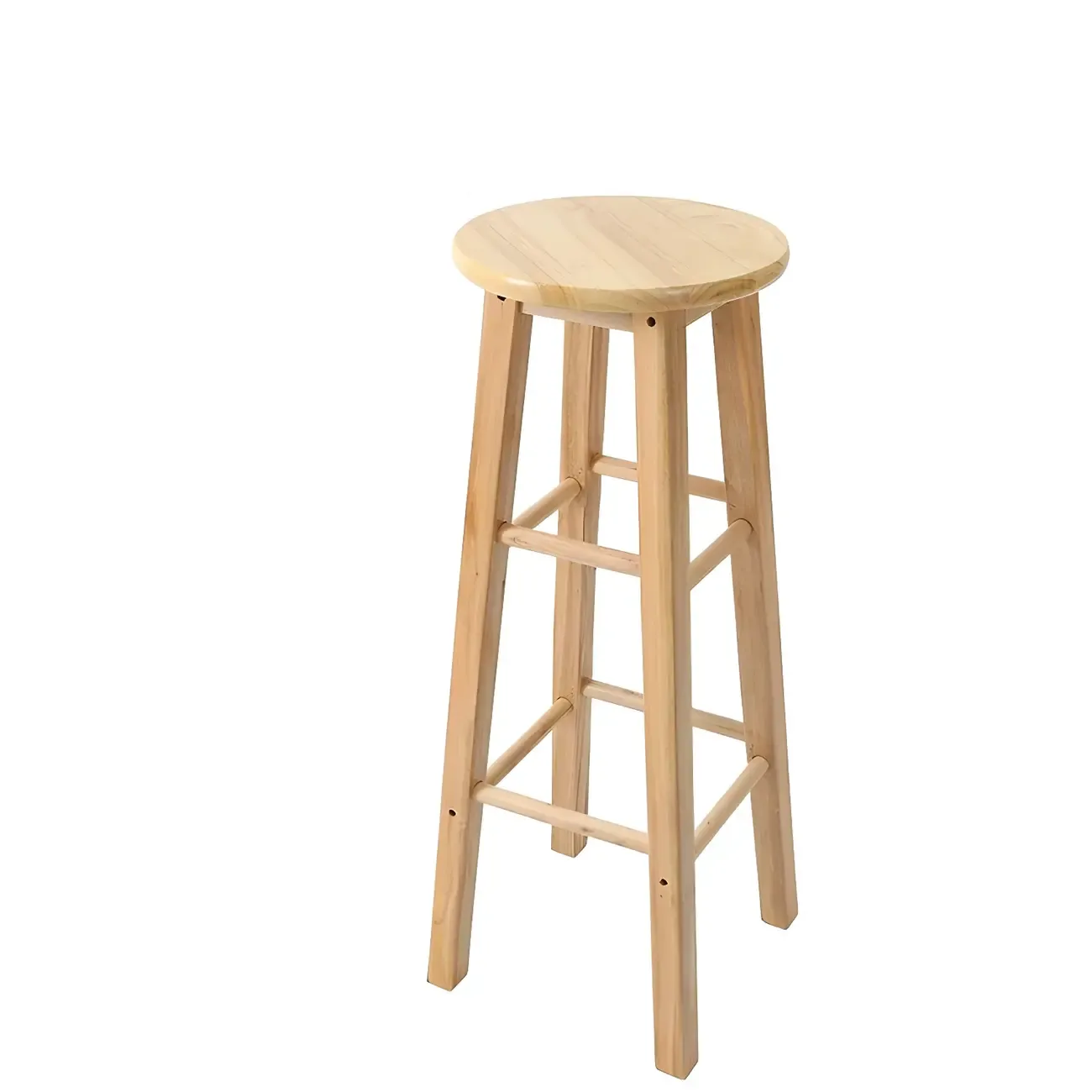 Round Oak Wood Backless Counter Height Bar Stool  Image - 2
