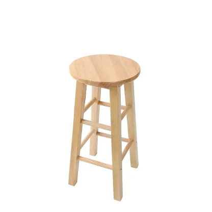 Round Oak Wood Backless Counter Height Bar Stool  Image - 3
