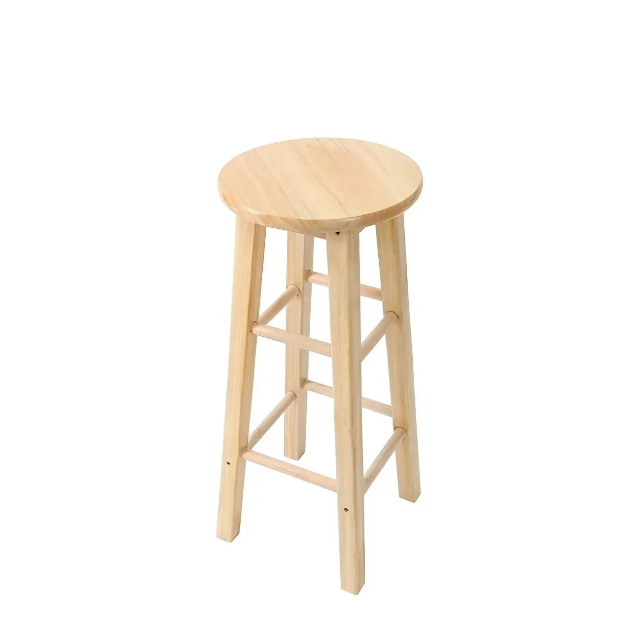 Round Oak Wood Backless Counter Height Bar Stool  Image - 5