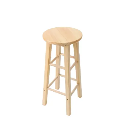 Round Oak Wood Backless Counter Height Bar Stool  Image - 5