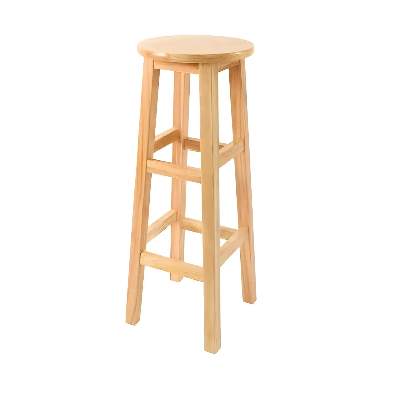 Round Oak Wood Backless Counter Height Bar Stool  Image - 7