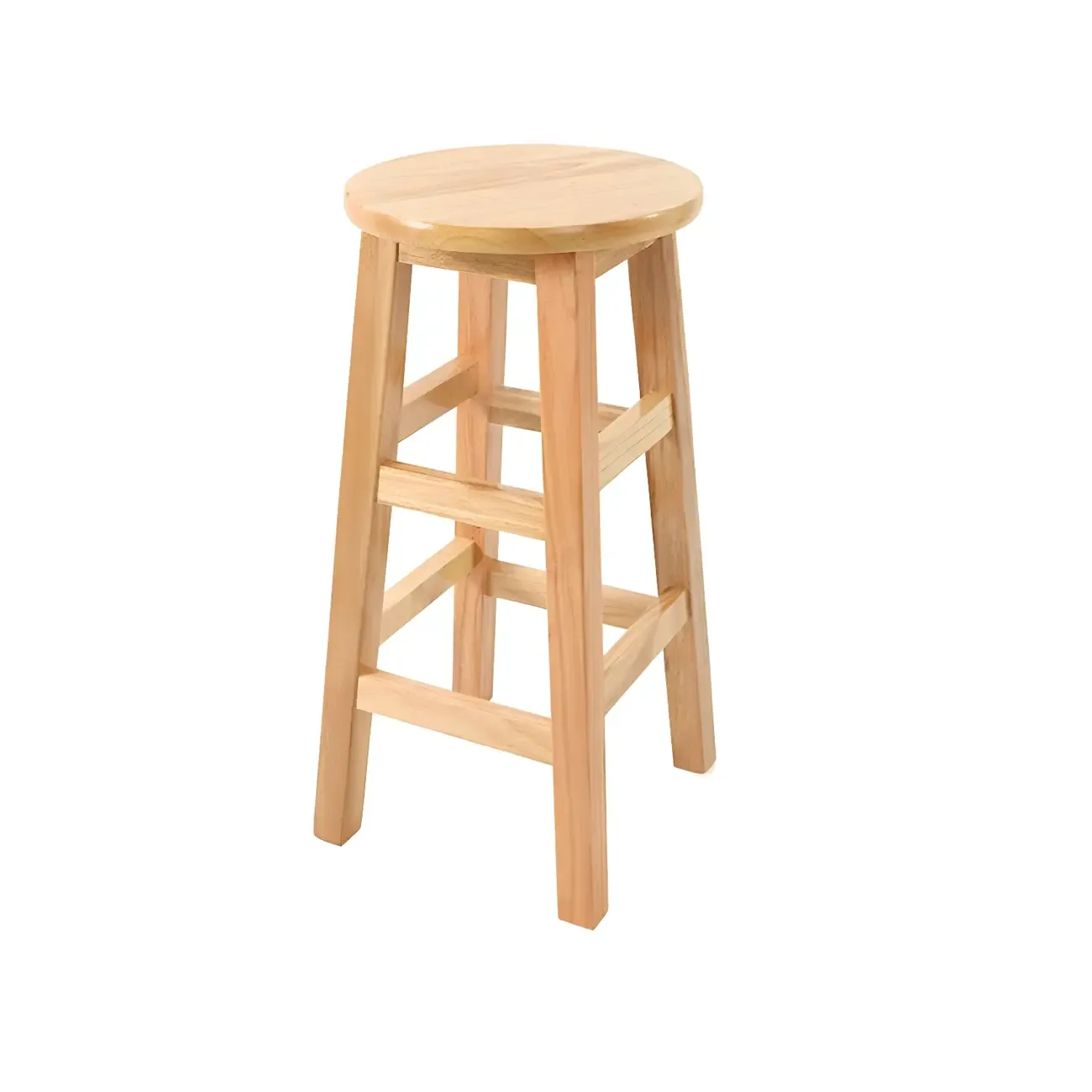 Round Oak Wood Backless Counter Height Bar Stool  Image - 9