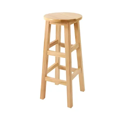 Round Oak Wood Backless Counter Height Bar Stool  Image - 11