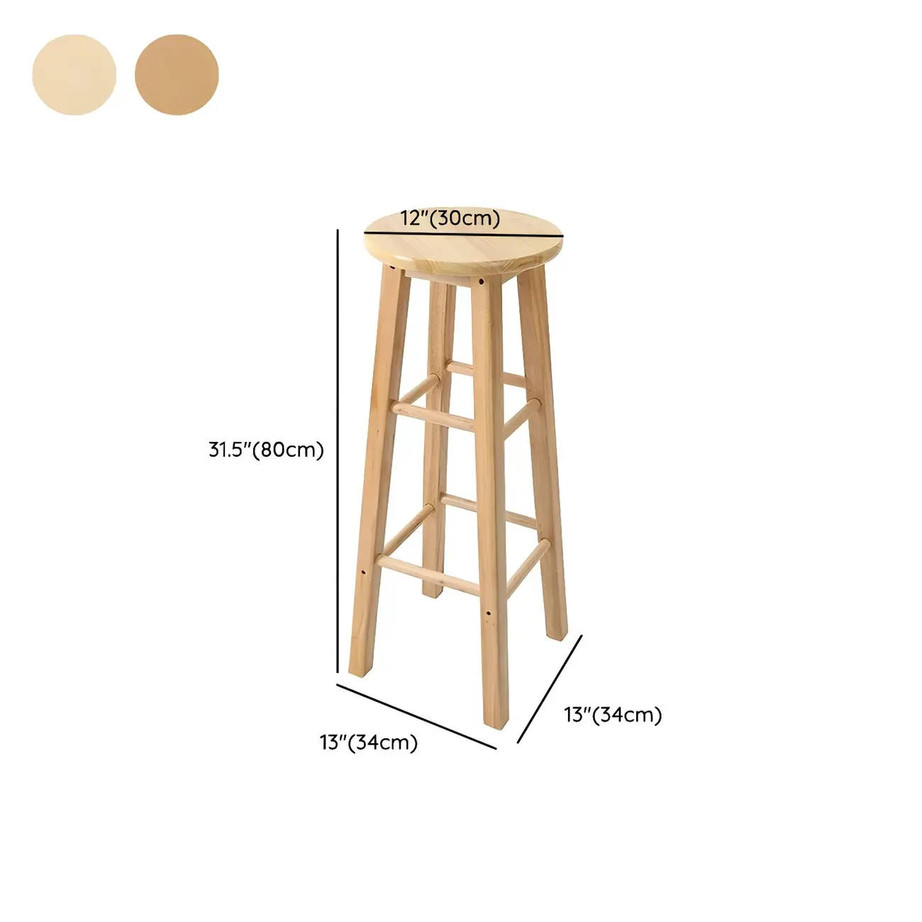 Round Oak Wood Backless Counter Height Bar Stool  Image - 18