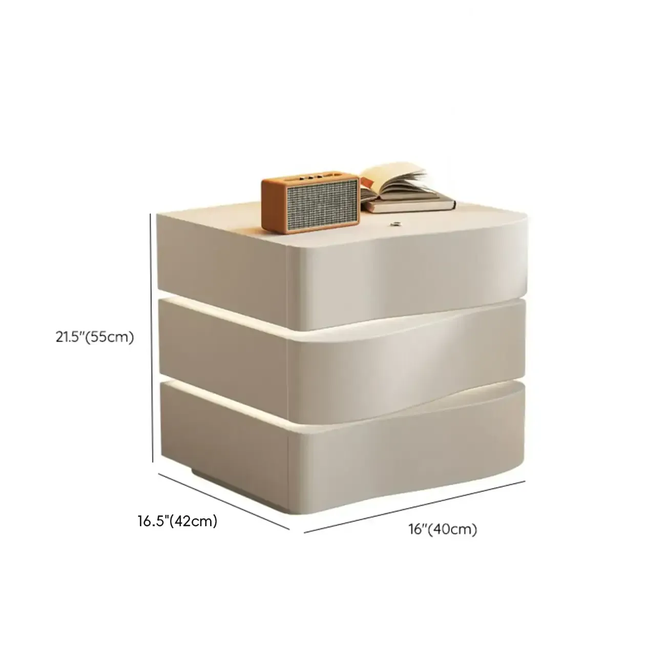 Modern White Waved Wood 3-Drawer Nightstand Image - 19