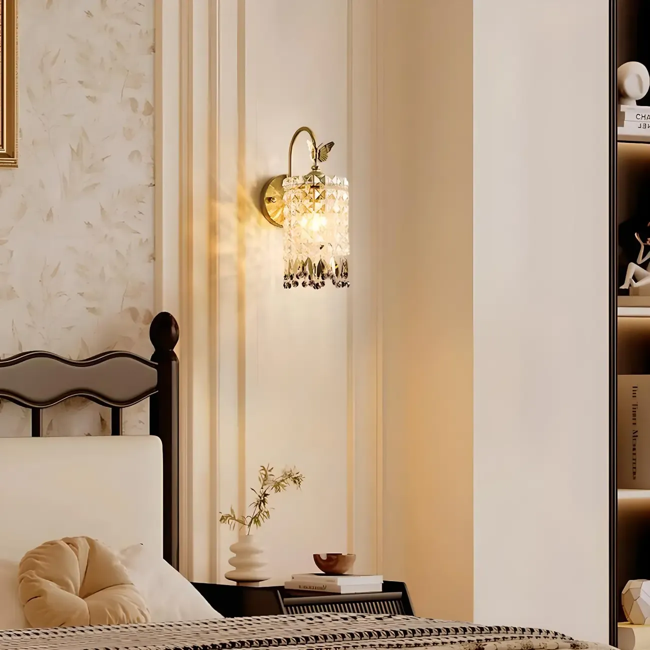 Luxury Crystal Shade Brass Wall Sconce for Living Room Image - 1