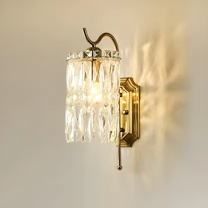 Luxury Crystal Shade Brass Wall Sconce for Living Room Image - 12