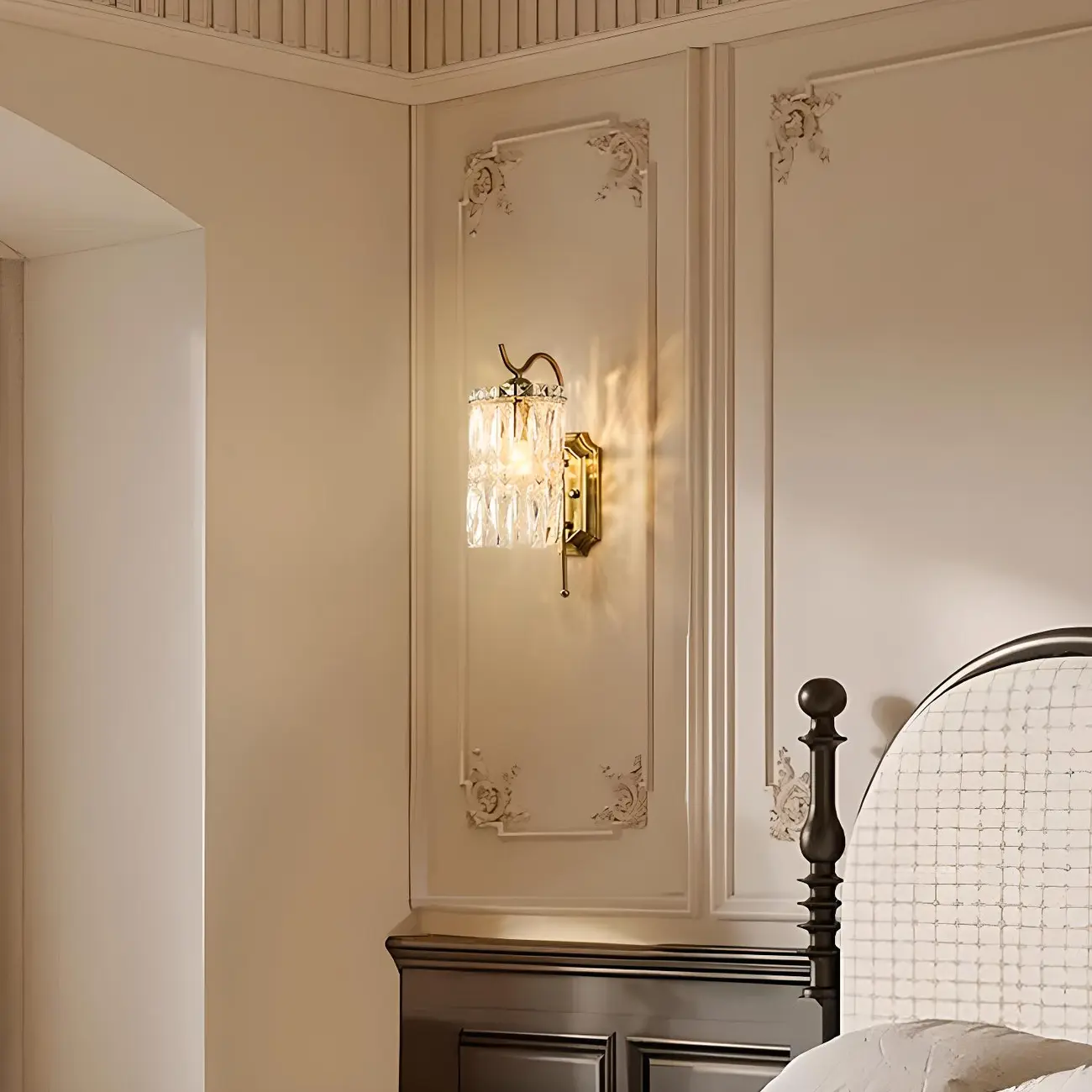 Luxury Crystal Shade Brass Wall Sconce for Living Room Image - 3 | homeyfad