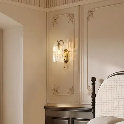 Luxury Crystal Shade Brass Wall Sconce for Living Room Image - 3