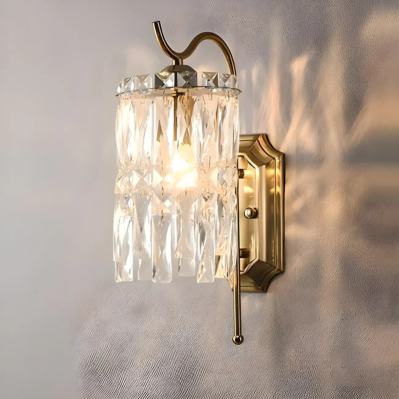 Luxury Crystal Shade Brass Wall Sconce for Living Room Image - 14