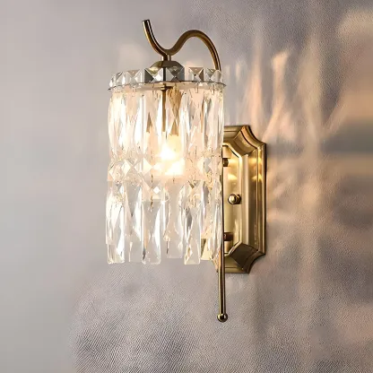 Luxury Crystal Shade Brass Wall Sconce for Living Room Image - 14
