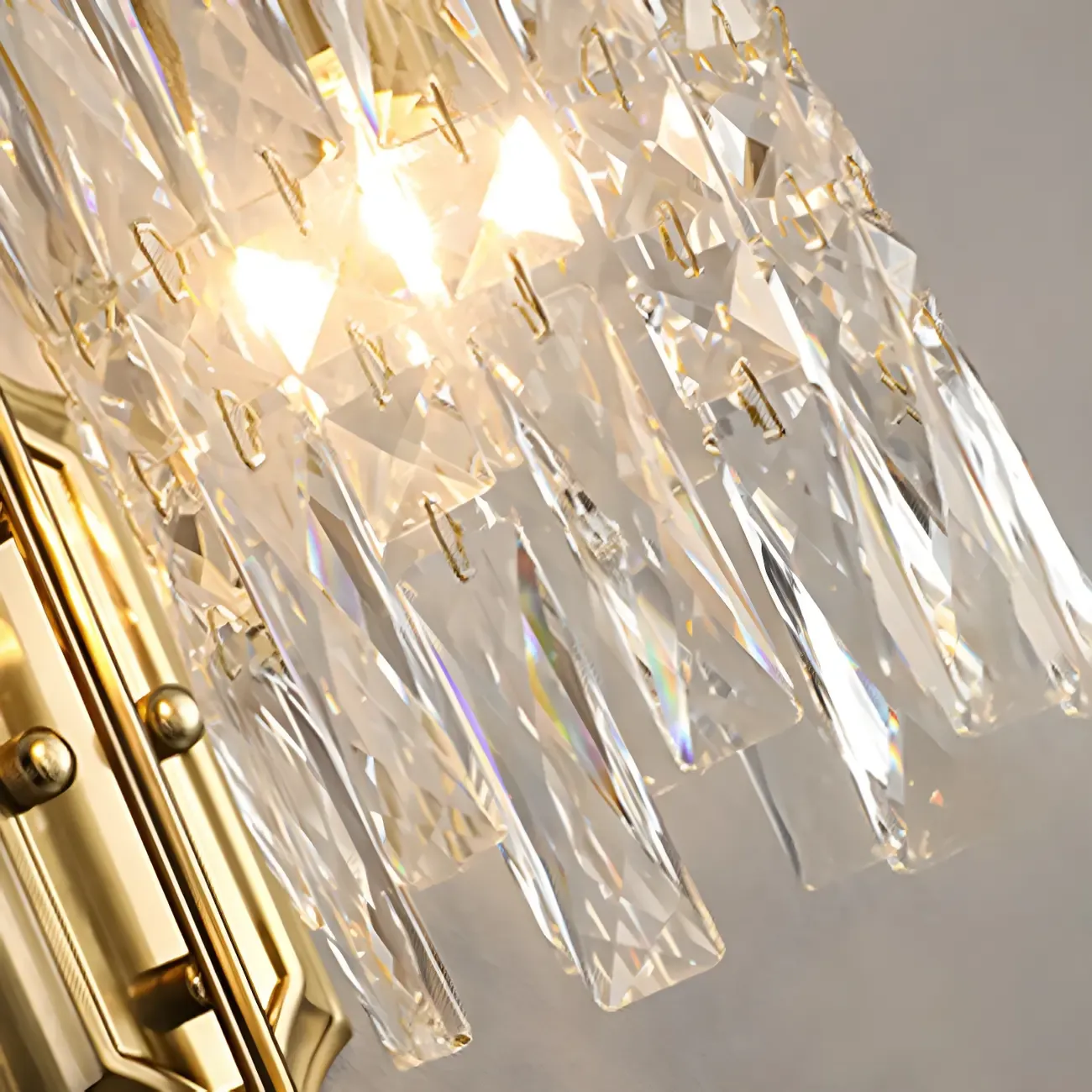 Luxury Crystal Shade Brass Wall Sconce for Living Room Image - 16
