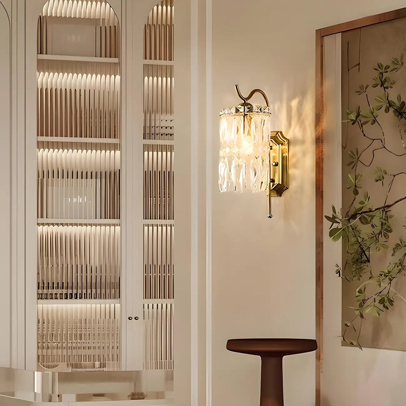 Luxury Crystal Shade Brass Wall Sconce for Living Room Image - 10 | homeyfad